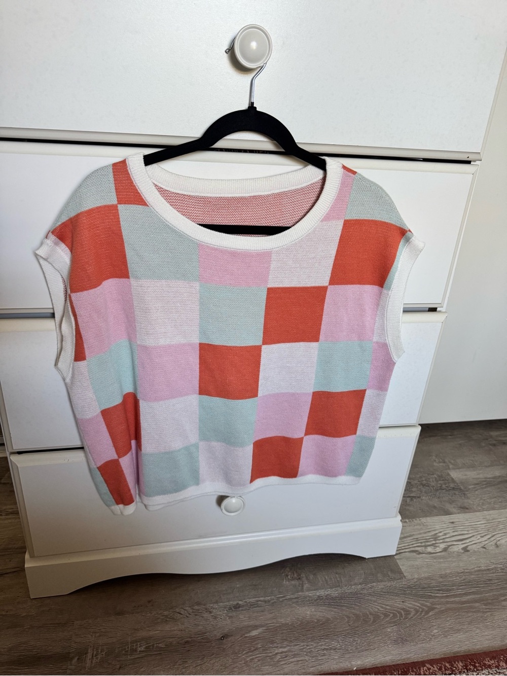 Women’s Checker Knit Sleeveless Top in Coral, Pink & Mint - Unbranded